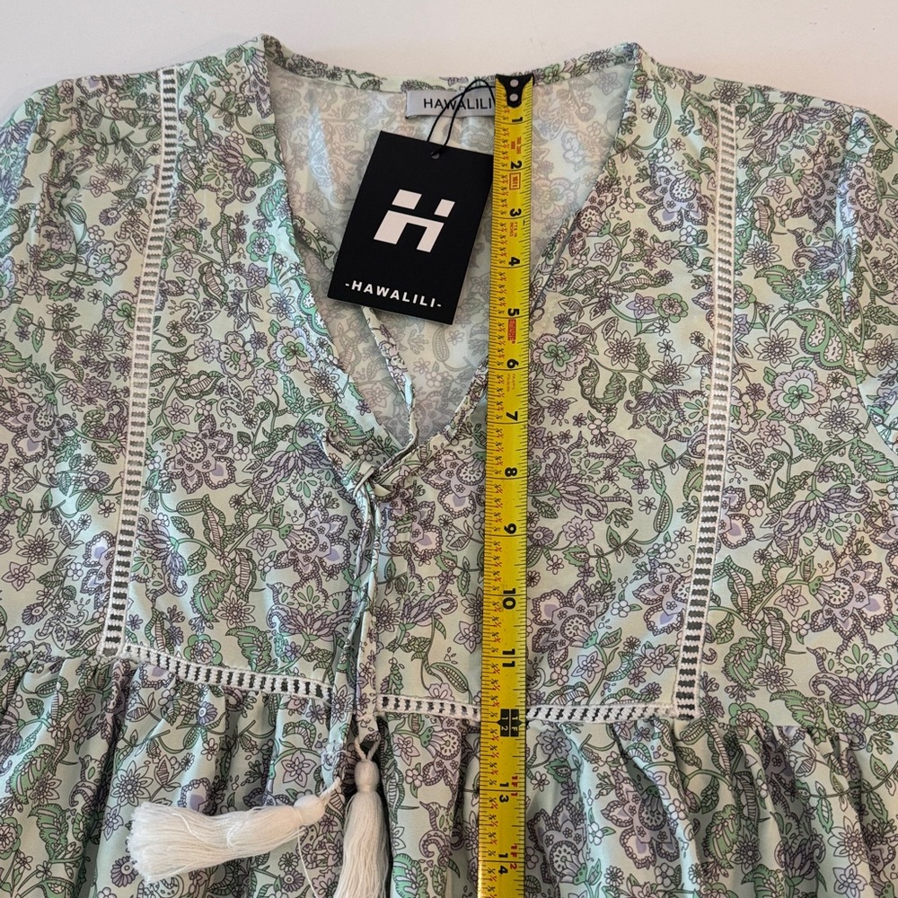Hawalili Green & Lavender Floral Boho Midi Dress- size S oversized - Picture 13 of 16